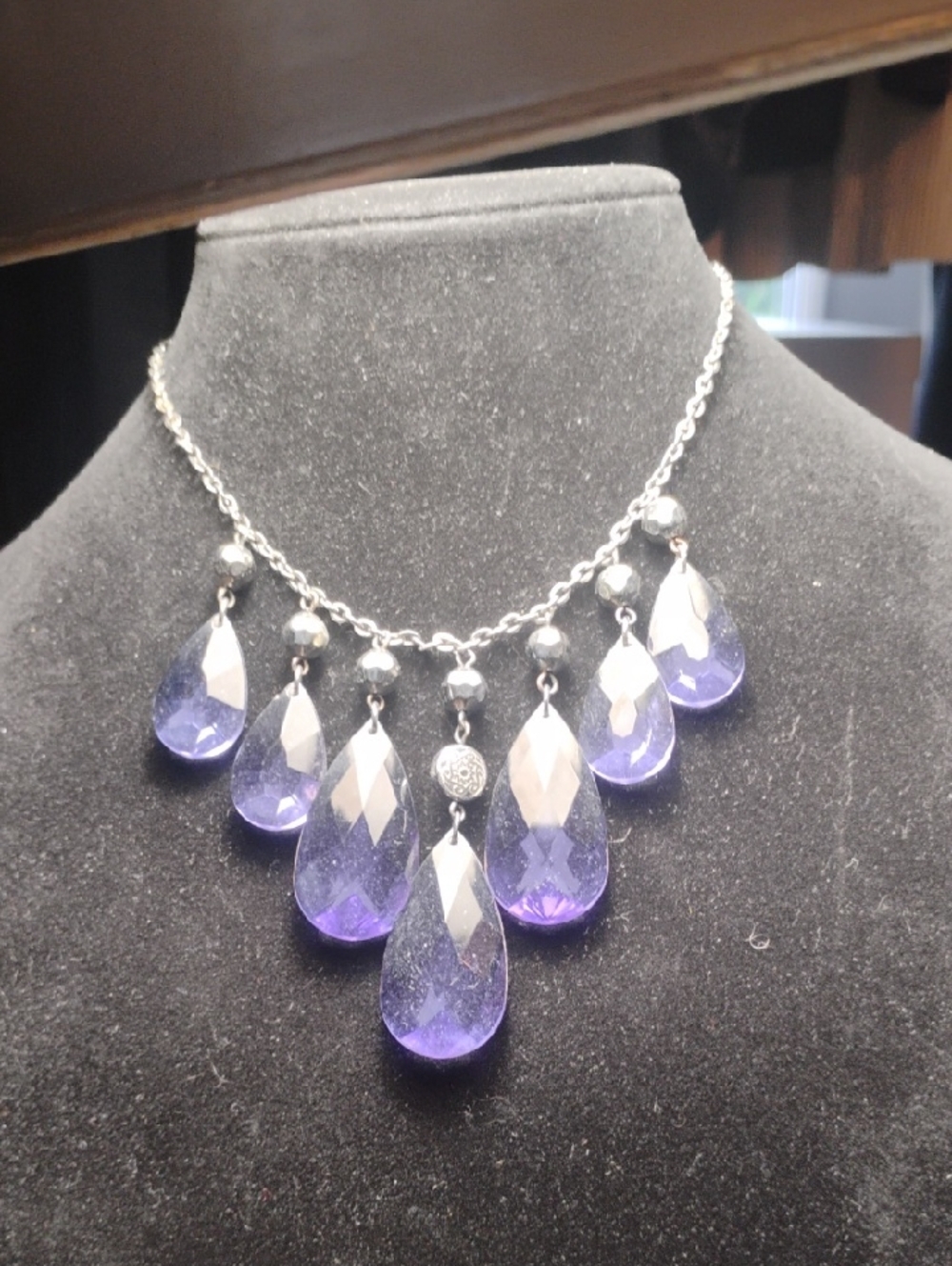 Lavender Teardrop Pendant Necklace 18" Total Length